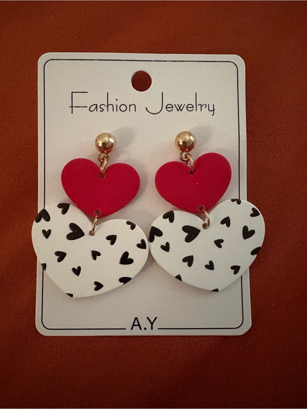Red and White Heart Drop Earrings by Fashion Jewelry